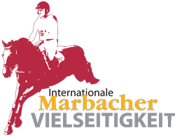 Logo der Marbacher Vielseitigkeit Ein Pferd mit Reiter im Gelände